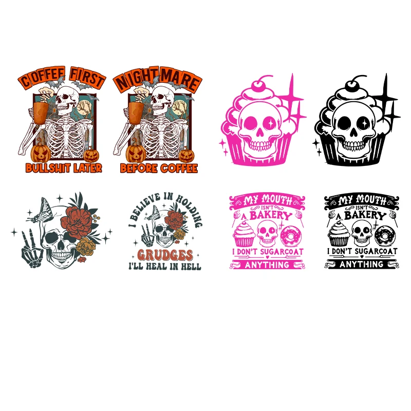 Skull And Food Patches Fashion Girl Iron On Transfer On Clothing DIY Women T-Shirt Bakery Patch Thermal Sticker On Clothes