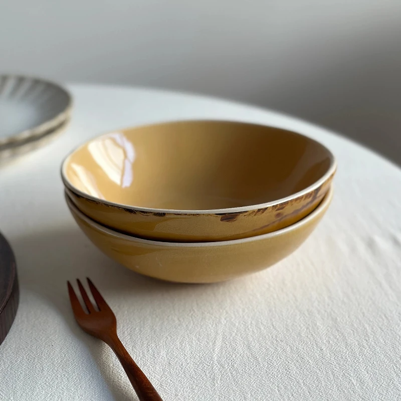 

LMM solid color high temperature underglaze color inner and outer ice crack large bowl vegetable salad bowl