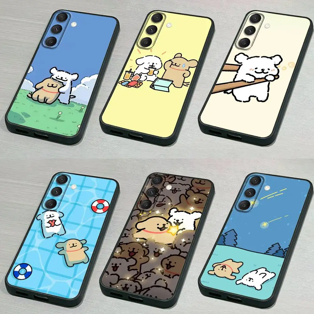 

K-Korea line p-puppy Maltese Phone Case For Samsung S 25,24,23,22,30,21,10,9,Ultra,Plus,Lite,FE,4,5G Black Soft Case