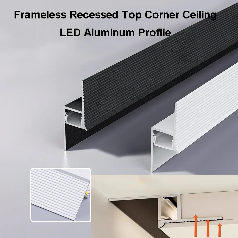 Frameless Recessed Top Corner Ceiling LED Aluminum Profile Channel Gypsum Bar Strip Lamp Hidden Backlight Wall Washing Lamp