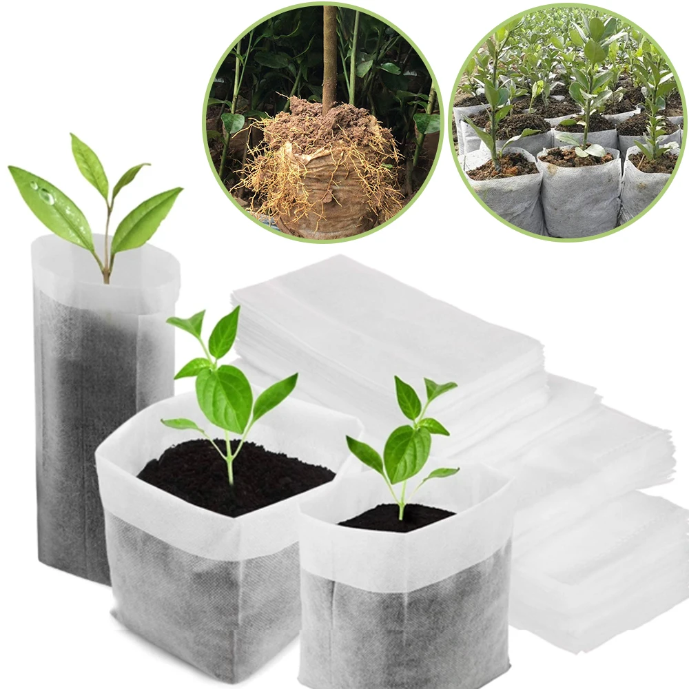 

100Pcs Non-Woven Nursery Growing Bags Fabric Seedling Pots Plants Seed Pots Container Pouch Home Garden Supplies