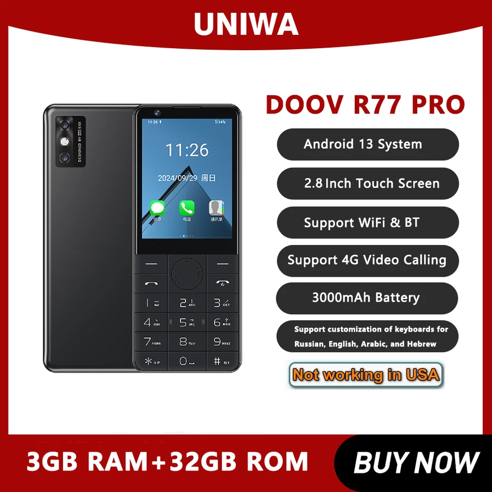DOOV R77 pro 4G Smart Touch Screen 2.8 Inch Keypad Mobile Phone