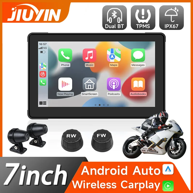 

7"Motorcycle GPS Navigation Recorder Wireless CarPlay Android Auto Multimedia Player IP67 Waterproof Screen Bluetooth 2024 New