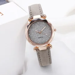 Round Face Rhinestone Star Sky Silver Pink Women for  Watch Leisure Fashion Trend Frosted Belt  Vintage Black Quartz Wristwatch