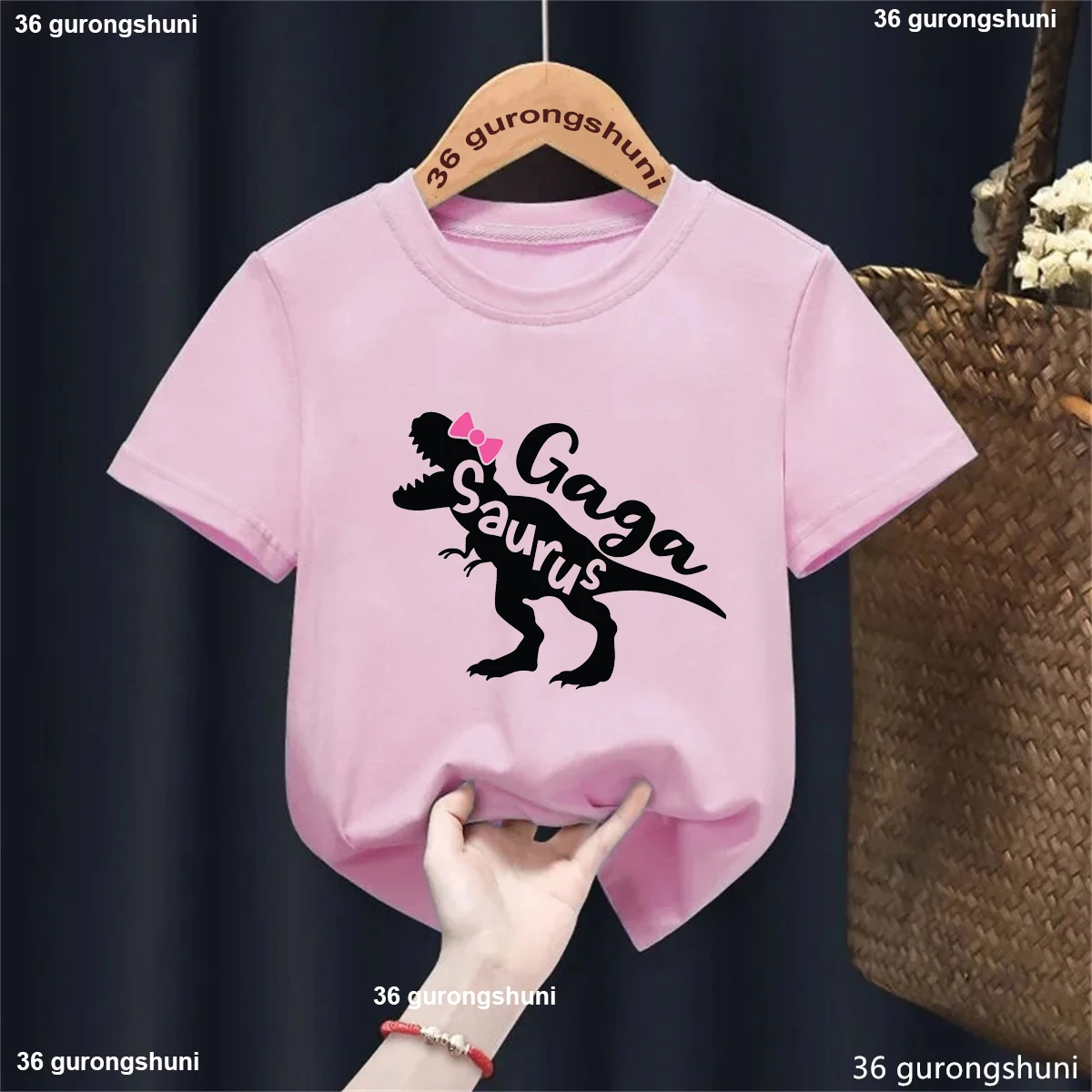 

Gaga Saurus Graphic Printed Tshirt Girls/Boys Funny Dinosaur Kids Clothes Harajuku Kawaii Kids Clothes Summer Fashion T-Shirt