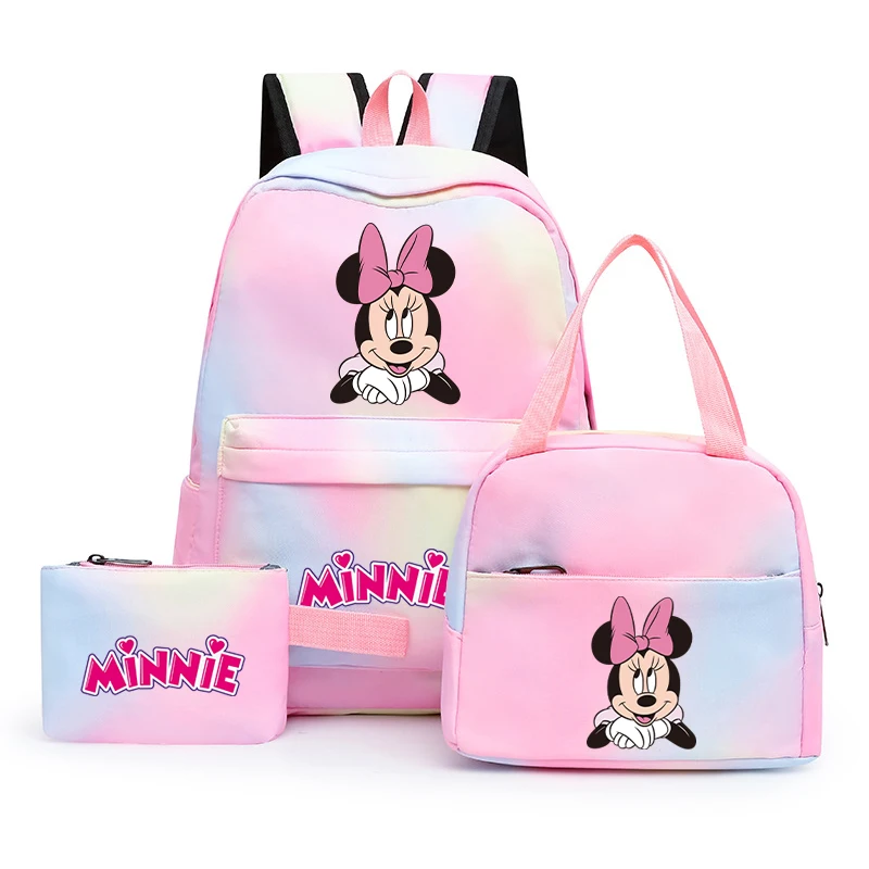 3Pcs/set Disney Minnie Mouse Backpack for Gir Boy Back To Schoolbag with Lunch Bag Student Bookbag Men Women Travel Bag Mochila