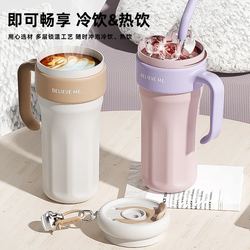 Stainless Steel Large Capacity Thermal Water Bottle Travel Car 40 Oz Tumbler with Handle Straw Cup Drinkware Thermo Bottle New