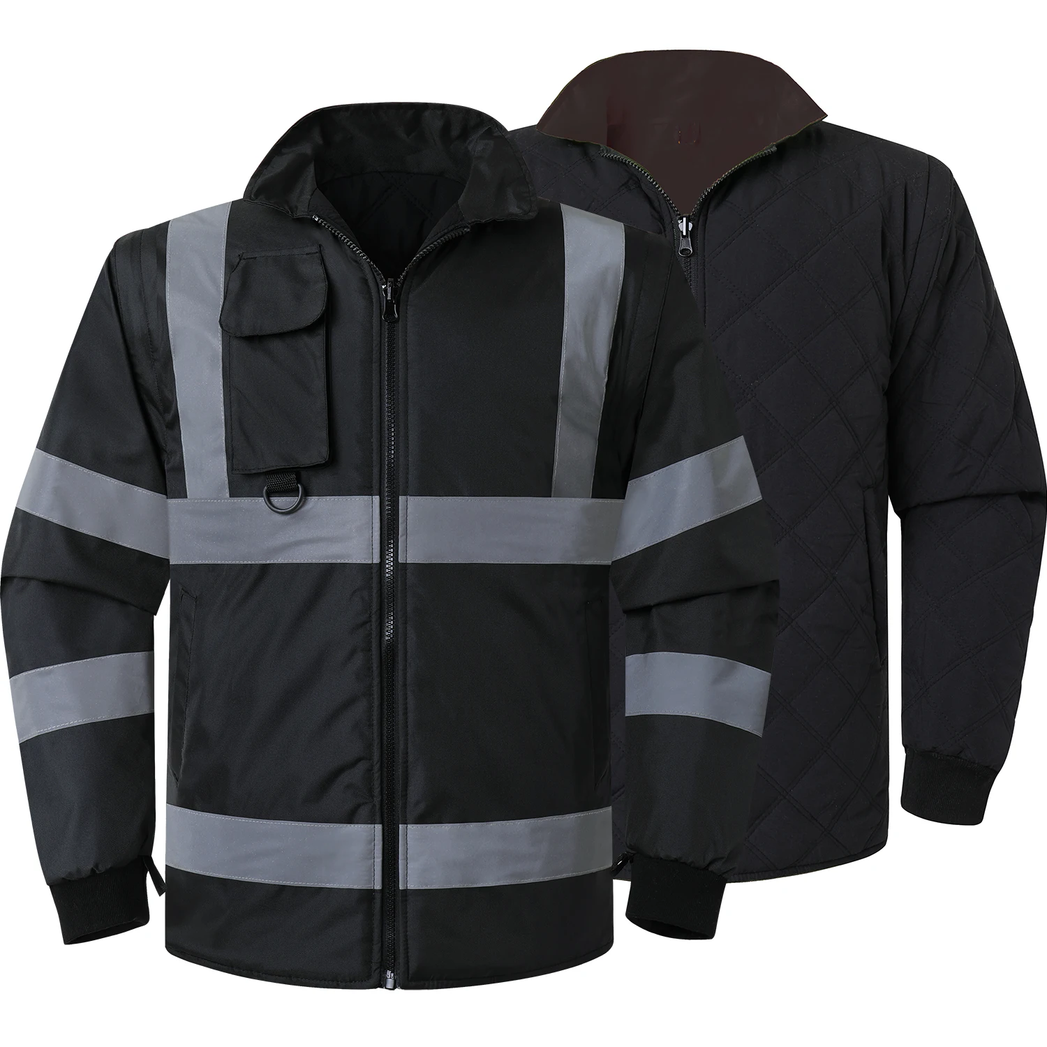 High Visibility Black Reflective Winter Safety Jacket Insulated
