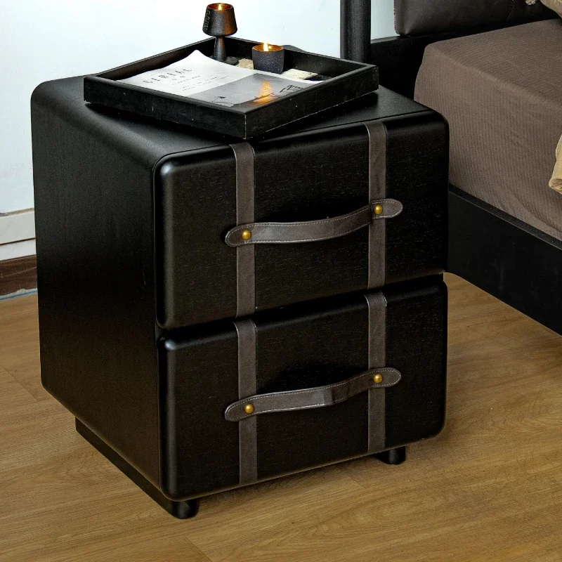 

Luggage bedside table retro style solid wood bedroom storage bedside table bedside table double layer with drawers