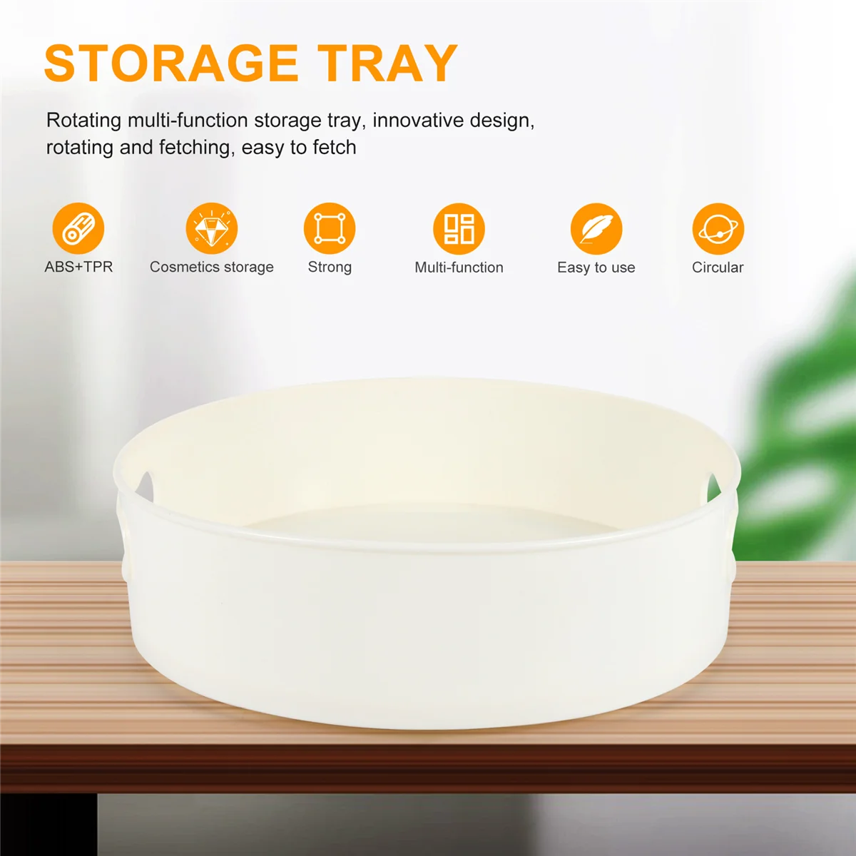 Rotating Tray Turntable Kitchen Storage Containers for Spice Jar Food Snack Tray Non Slip Dried Storage Plate, White