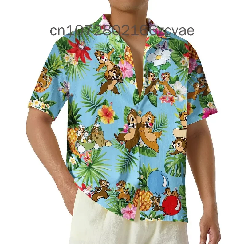 2024 Chip N Dale Tropical Hawaiian Fashion Summer Short Sleeve Shirt Disney Chip And Dale Hawaiian Shirt Beach Button Down Shirt