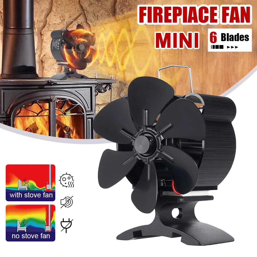 6 Blades Mini Fireplace Fan Thermal Power Stove Fan Exquisite Portable Environmentally Friendly Fan Hot Air Circulation Warmth