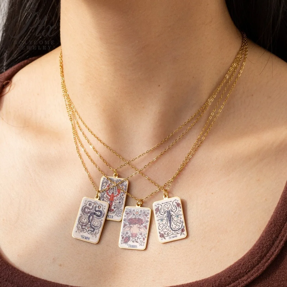12 Sternzeichen Anhänger Halskette Unisex Design Tarot Schmuck Trendiges Geburtstagsgeschenk für Sie Einzigartige Kollektion im Angebot Großhandelspreis – Detail 11