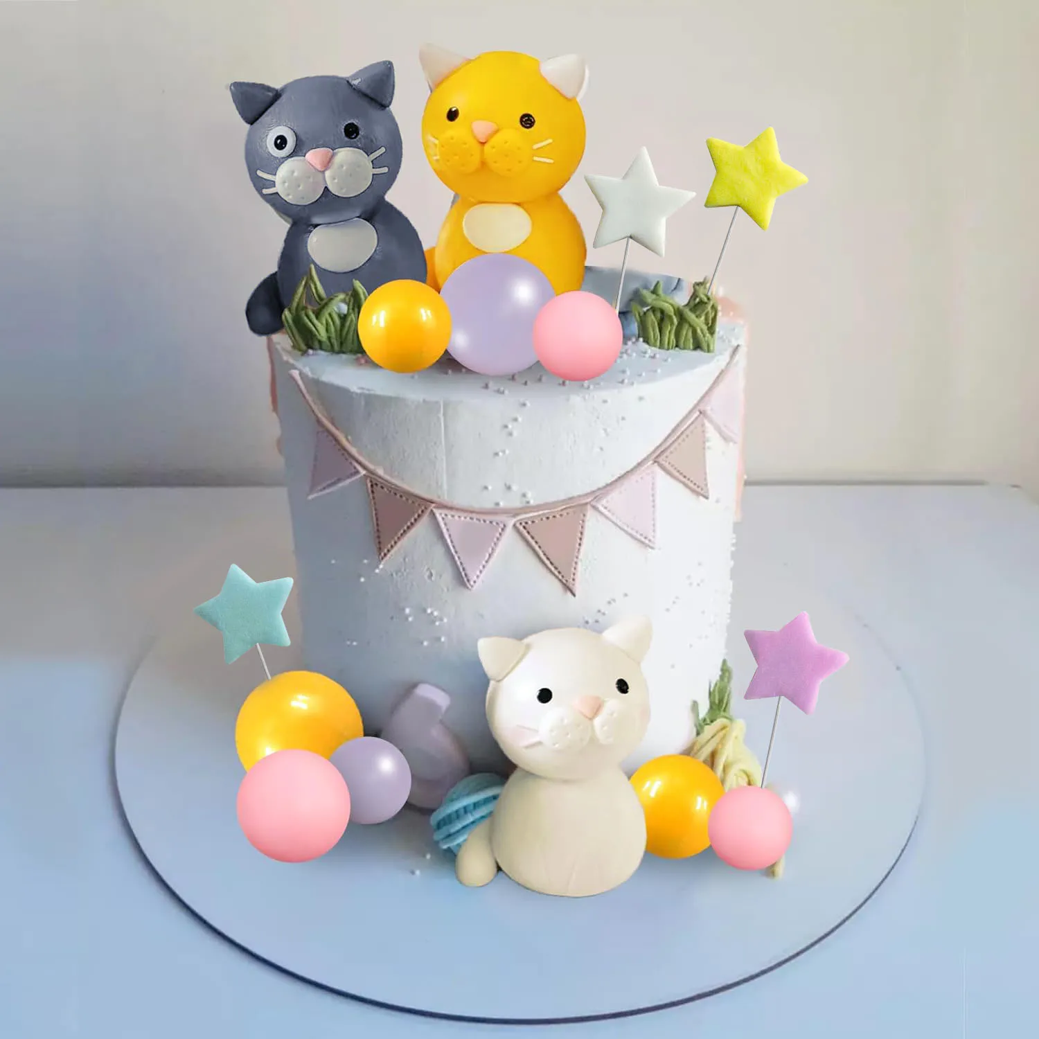 17-teiliger Katzen-Kuchenaufsatz, niedliche Katzen-Figuren, Kugel-Kuchendekorationen für Katzen, Geburtstagsfeier, Haustierparty, Babyparty-Zubehör – Detail 6