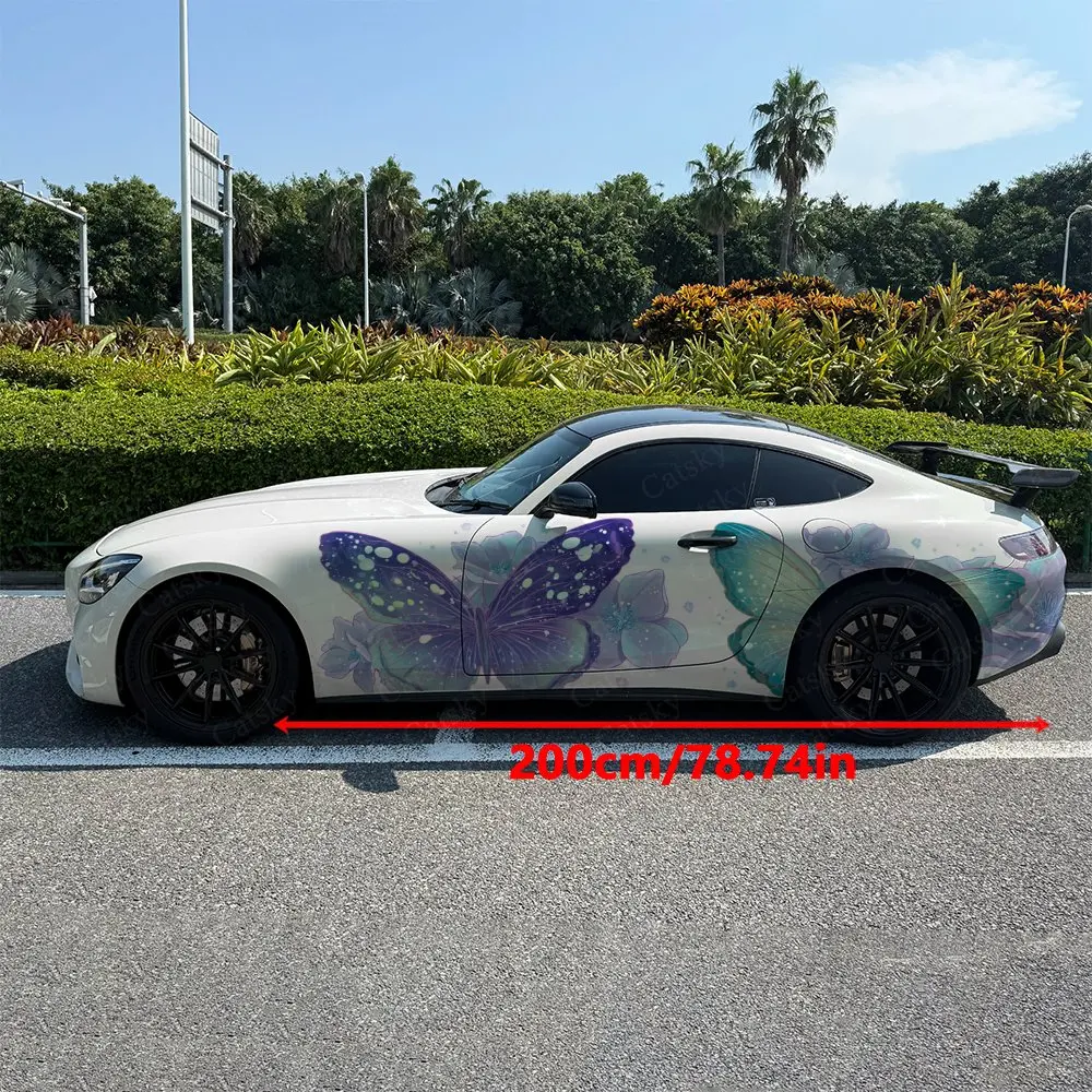 2pcs Blossoms Dancing Twin Butterflies Car Side Wraps, Self-Adhesive PVC Waterproof & Scratch-Resistant Stickers, Car Accessory
