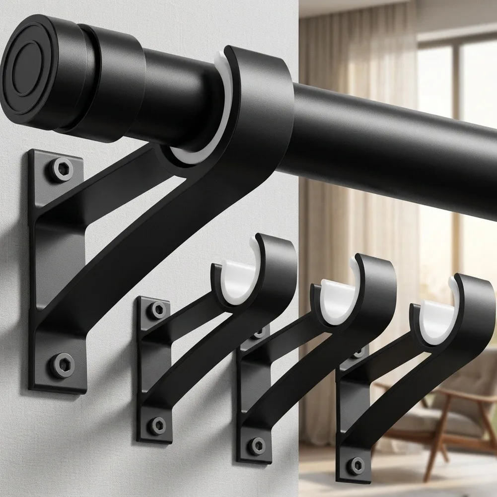 For Heavy-Duty For 1-Inch Curtain Rod Holders in Black 4-Pack for aluminium Alloy Bracket Set for Secure Rod Mounting