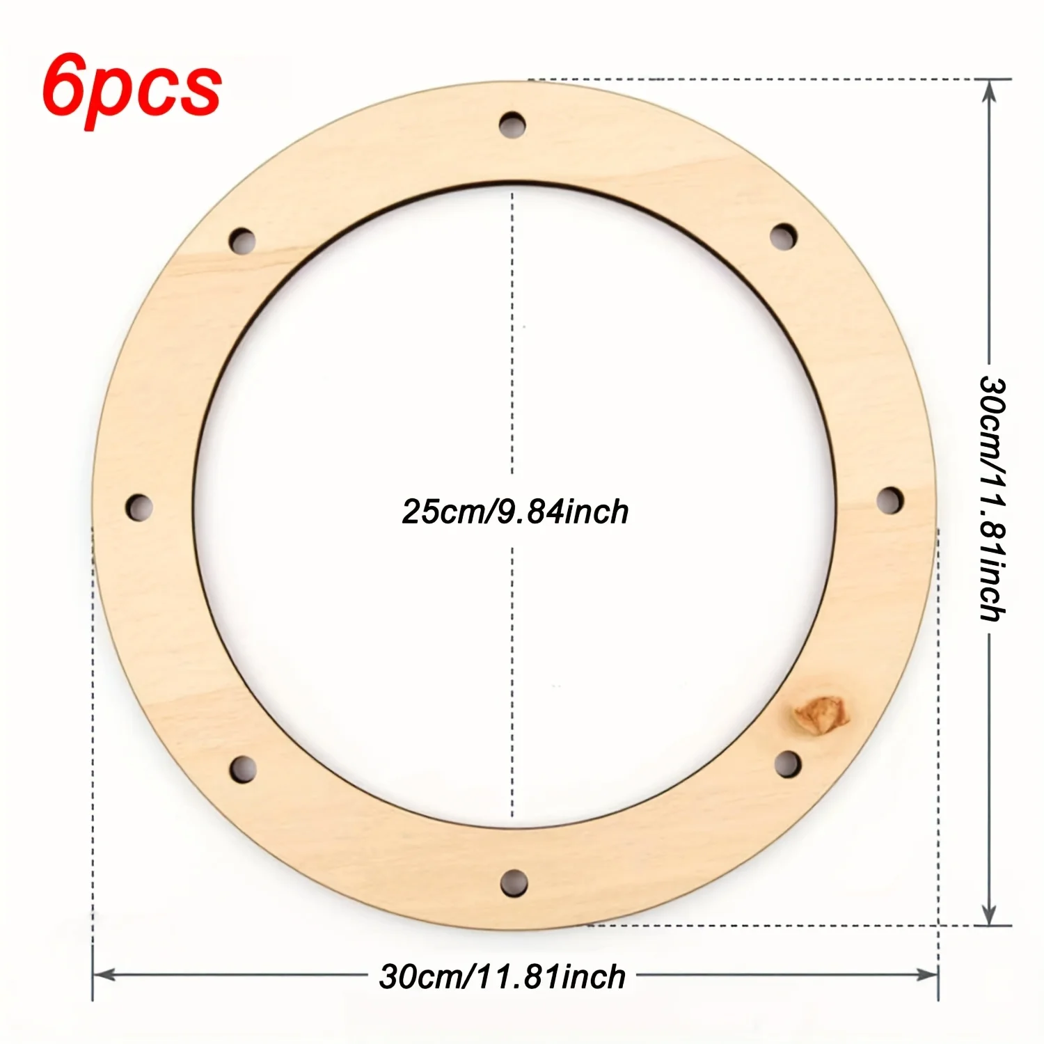 6pcs 11.81 Inch Wooden Wreath Rings, Wood Wreath Form with Holes, Hanging Thickness Floral Hoop Wreath Frame for Wedding