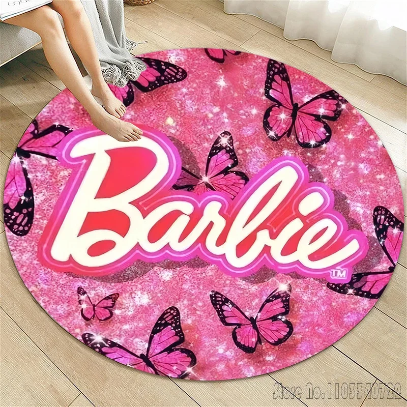 Cute Barbie HD Printed Cartoon Round Carpet 120cm Crawling Game Non-slip Floor Mat for Kids Rug Living Room Decor