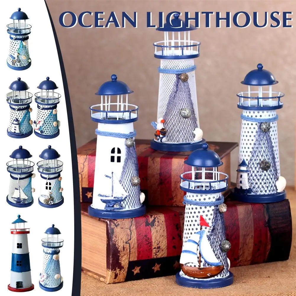 Mediterranean Style Wooden Molded Ocean Small Lighthouse Starfish Decoration Light Tower Gifts Home Ornaments Shell Christm F6E2