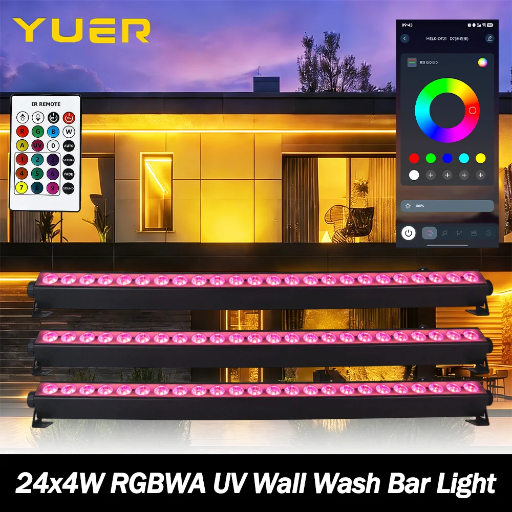 24x4W RGBWA UV 8+48 segment Wall Wash Light Bar With backlig APP Remote DMX512 Control For Party Disco DJ Ballroom Decoration