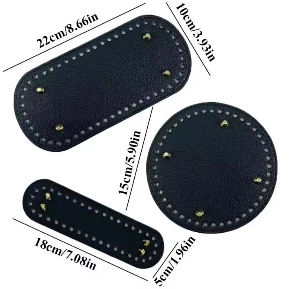 حقيبة كروشيه من جلد البولي يوريثان سفلية مستديرة/بيضاوية مع ثقوب حقيبة محبوكة قاعدة مقاومة للاهتراء نمط ليتشي حقيبة طويلة سفلية للنساء #6