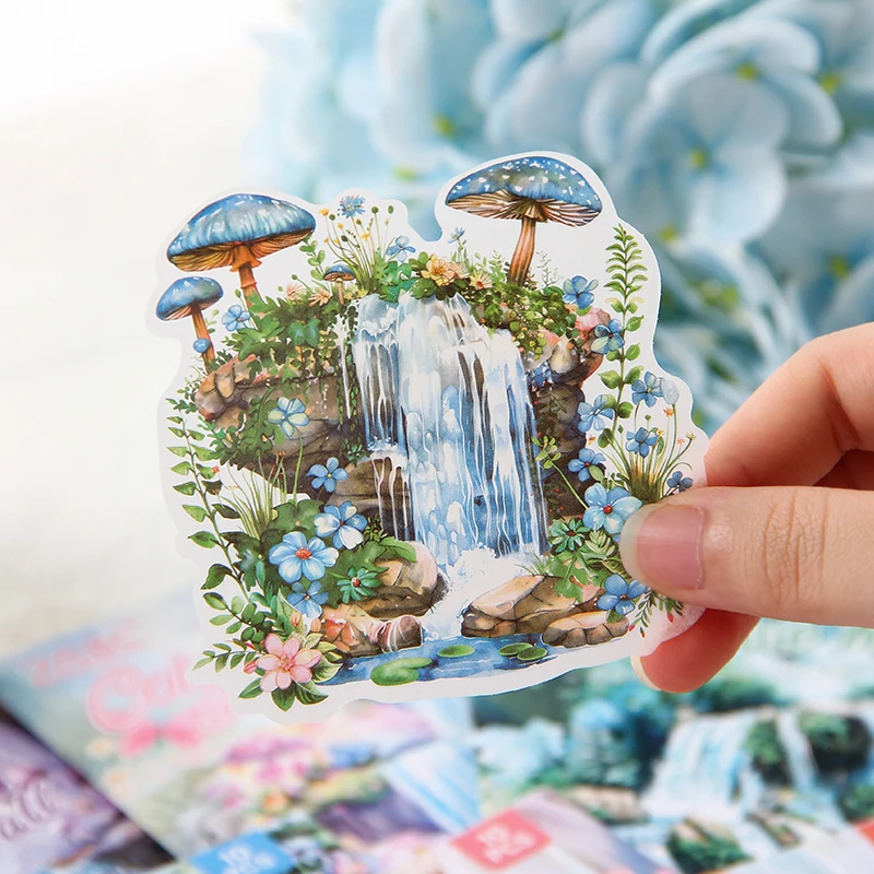 Mr.Paper 2 Packs PET Stickers, Fairy Garden Waterfall Mushroom Aesthetic Stickers for Journal Scrapbooking DIY