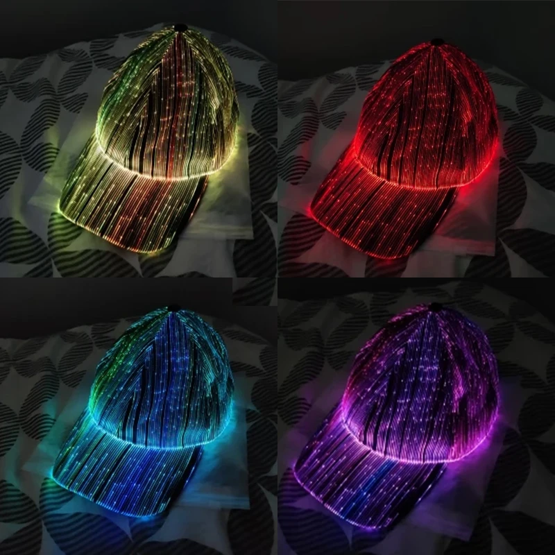 LED Seven Color Cap Fashion Cap For Men Women Concert Masquerade NightClub Fluorescent Party Colorful Christmas Hat Baseball Cap