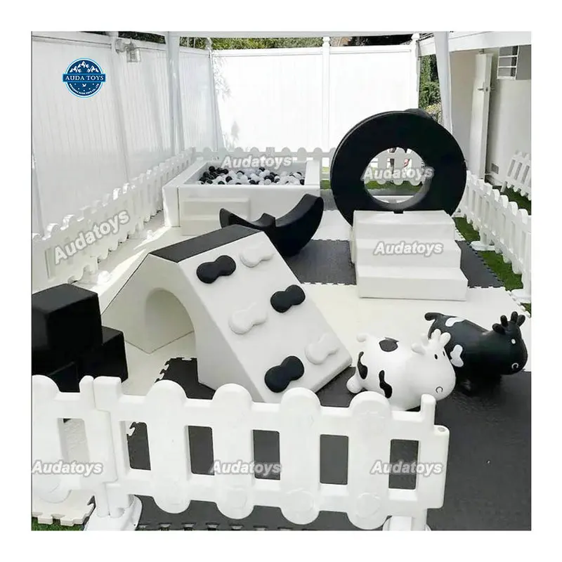 Customs Portable Indoor Softplay Equipment For Kids White And Black Soft Play Set For School Shopping Mall Or Home Play