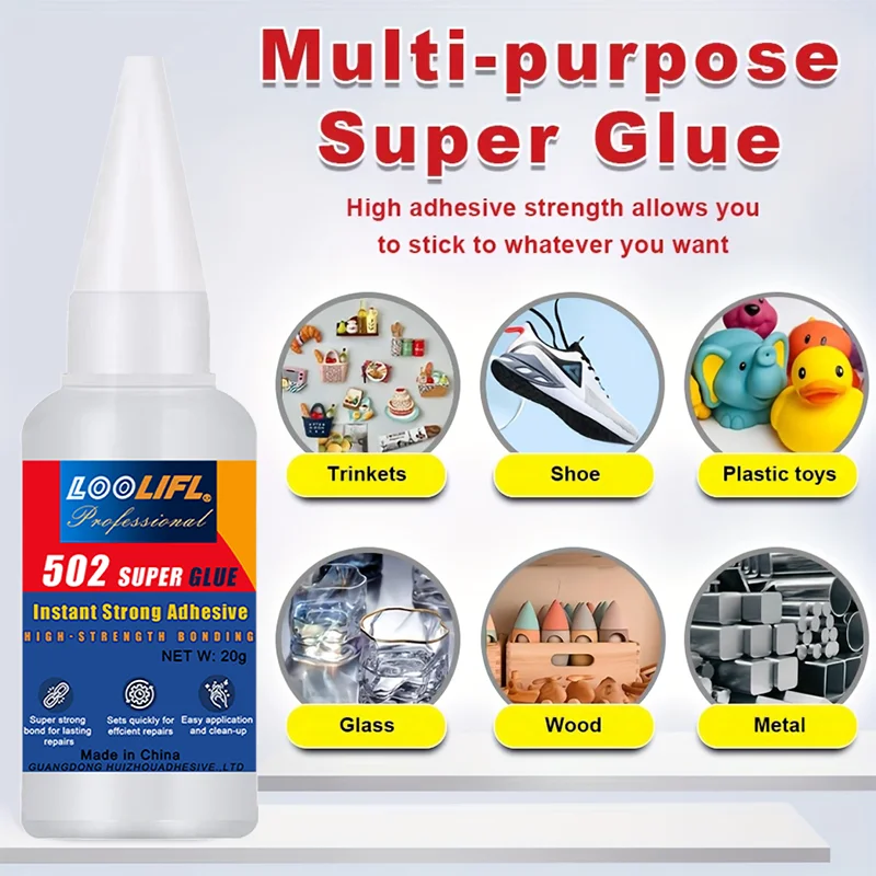 LOOLIFL 20 ml de pegamento instantáneo de cianoacrilato, adhesivo fuerte, líquido para manualidades, joyería, zapatos, secado súper rápido, transparente, superpegamento 502, pegamento líquido de alta resistencia