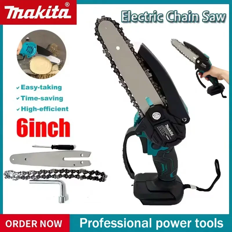 Scie à chaîne électrique Makita de 6 pouces, scie portative à main, scie à bois, outil de jardinage pour l'élagage, outil électrique pour batterie 18V