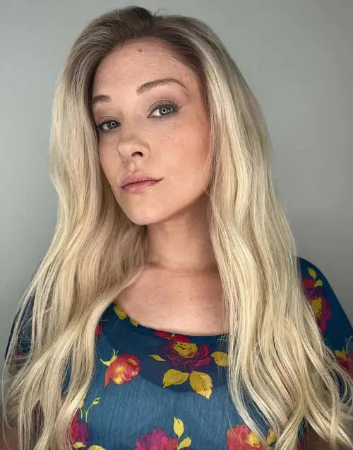 Warm Blonde Body Wave Wigs 13x4 Lace Front Synthetic Wigs Dark Roots Lace Front Wig HD Lace For Women Daily Party Cosplay Use