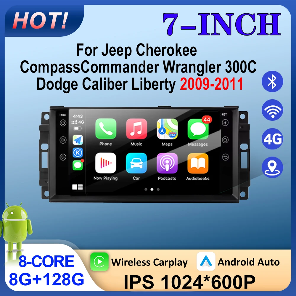 Car Radio Android 16 For Jeep Cherokee CompassCommander Wrangler 300C Dodge Caliber Liberty2009-2011 Carplay 4G 7