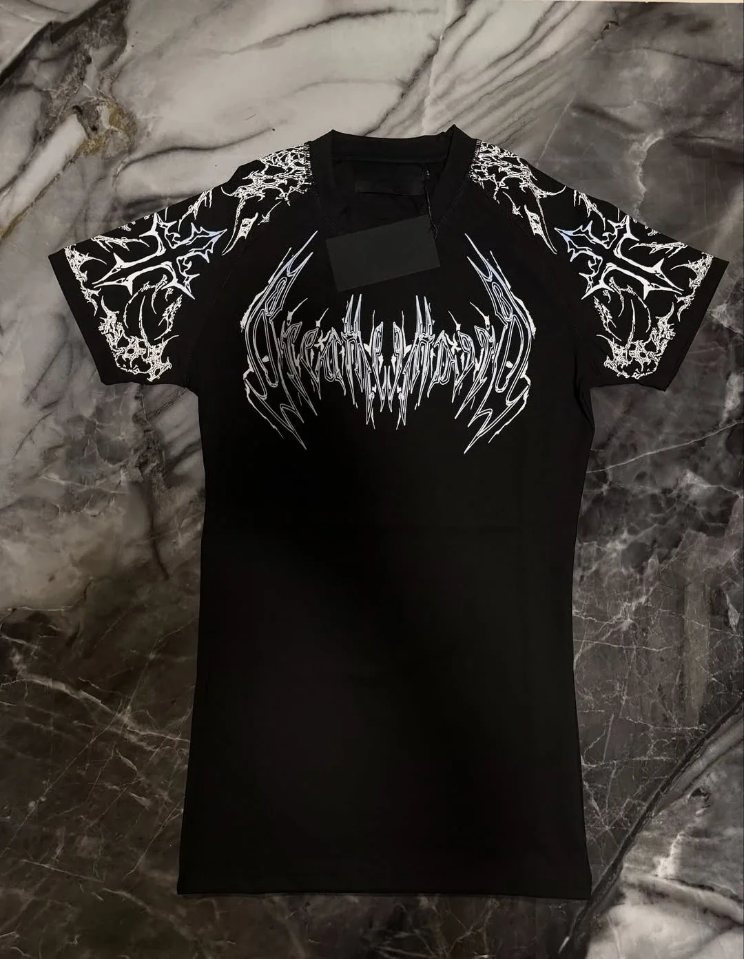 

2025 New Affliction Compress Shirt Pink Gothic Pattern Fitness Summer Breathable Quick Dry Men Gym Sportswear Trendy Tee