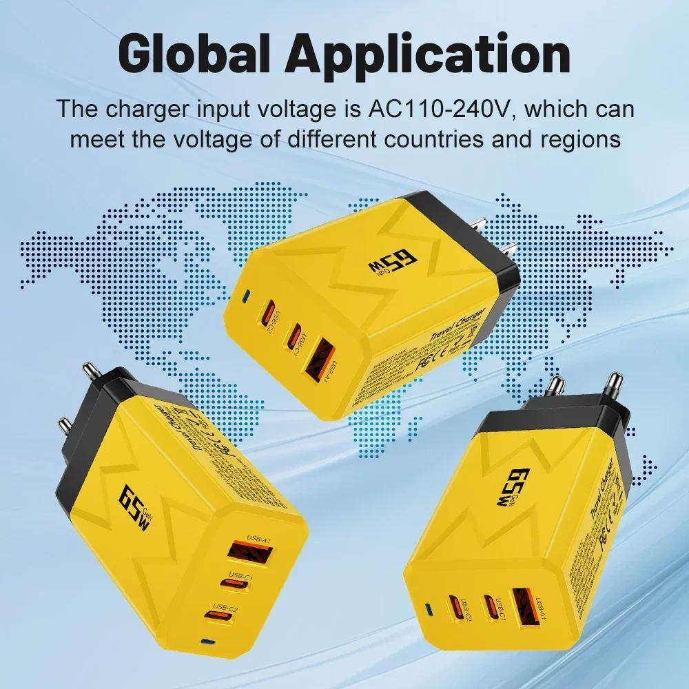 PD 65W GAN USB Charger Type C Charging Mobile Phone Adapter Travel Office Home For Samsung Xiaomi iPhone 14 Wall Charger