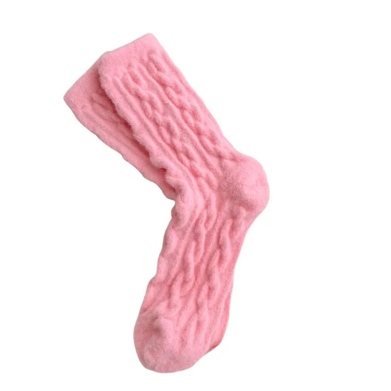 Women's Autumn Winter Socks Thick Warm Mid-tube Socks Solid Color Simple Vertical Stripe Funny Sock Fleece Warm Home Floor Socks