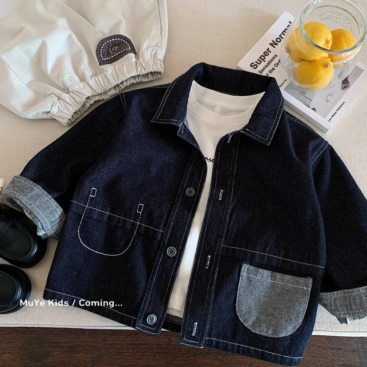 Boys Autumn Denim Jacket, Handsome Shirt‑Style Outerwear, Casual Open Front Cardigan Coat For Toddler Kids 90-160cm