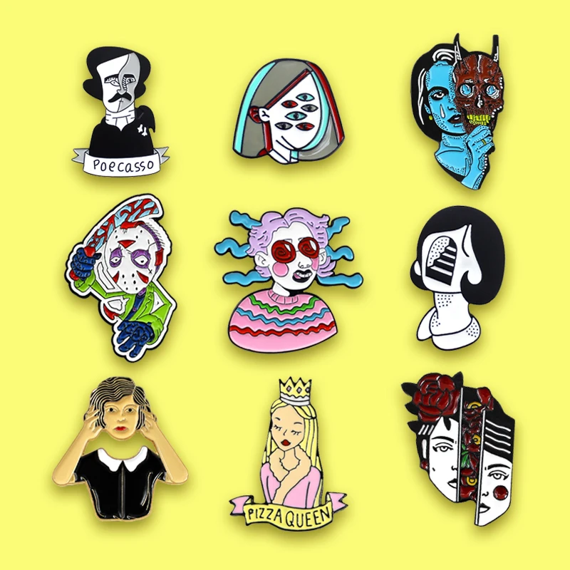 Broche para mujer y niña, máscara Killer Jason, Reina del PIZZA, Poecasso, muchos ojos, chica espacial, alienígena azul, mujer, Pin esmaltado, insignia, joyería