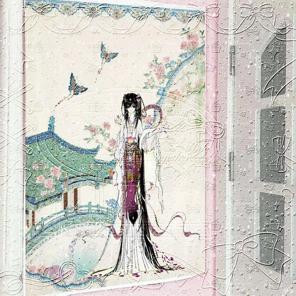 ちゅうかふう Style Anime Girl Tapestry, Oriental Aesthetic Wall Hanging with Peach & Butterfly, HD Print Wall Art for Bedroom Dorm Li