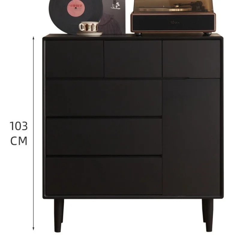All solid wood chest of drawers black modern simple bedroom high bedside table