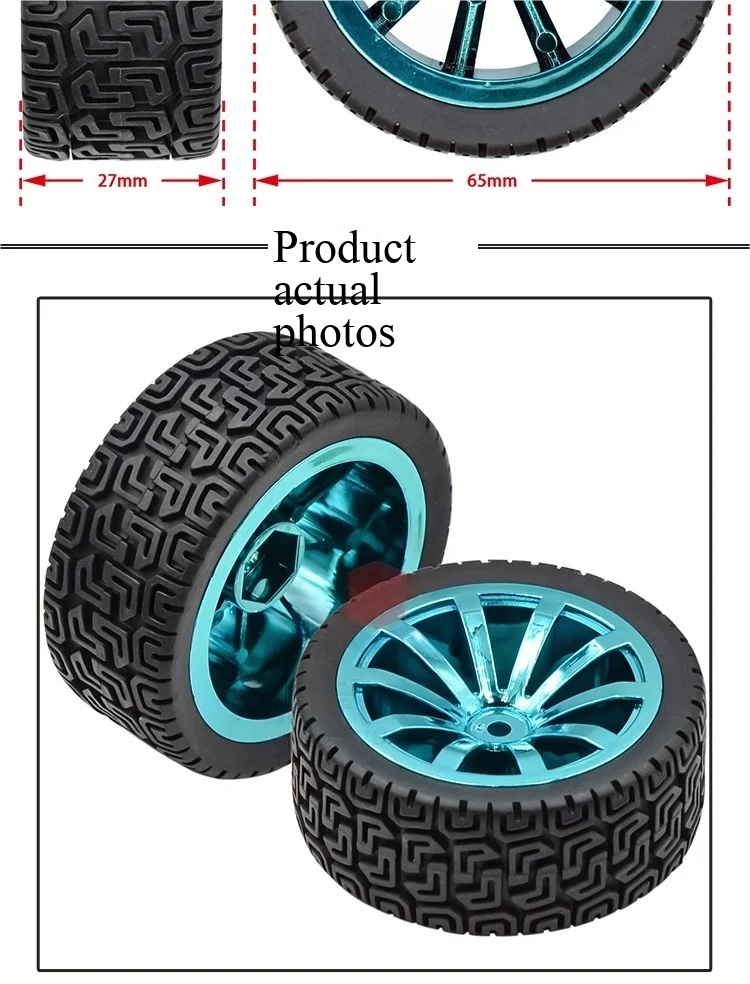 2 Stück Autoreifen-Modell, 65-mm-Reifen, Rad mit hoher Reibung, Spielzeug-Smart-Car-Roboter, Rad, zum Selbermachen. – Detail 4