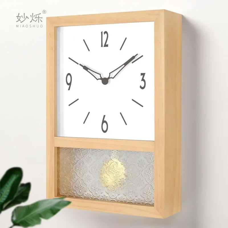 Solid wood Japanese living room wall clock bedroom retro silent desktop pendulum wooden clock light luxury home desktop clock
