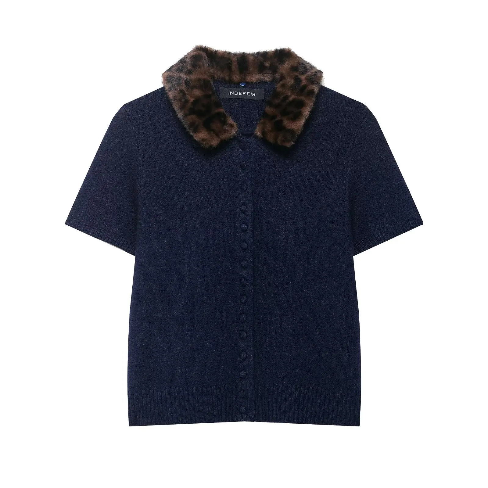 

Women's Knitted Button-Front Leopard-Print Wool-Collared Cardigan 2025 Autumn/Winter New Arrival Casual Fashion Outerwear