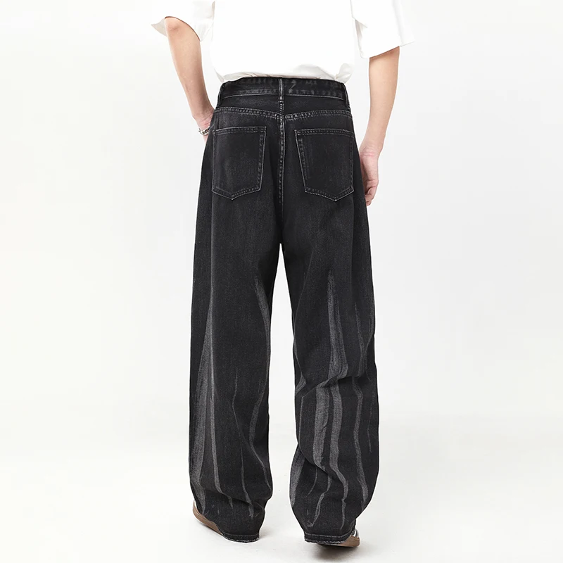 2024New Black Jeans Men's Trend Loose Straight Hip-Hop Street Fashion Personality Boy Mop Trousers