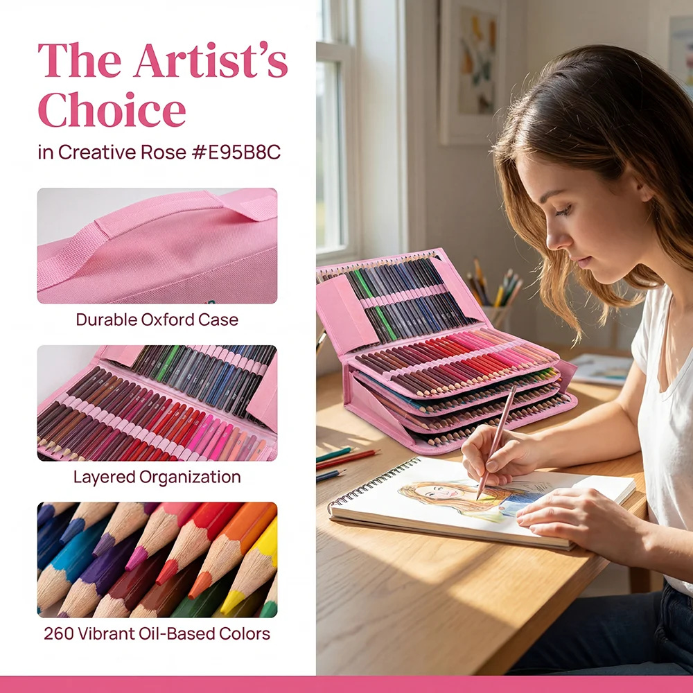 260-Piece Colored Pencil Art Set in Durable Storage Bag, Complete Drawing Supplies Kit for Adult, Perfect for  Home Learning, and Creative DIY Crafts