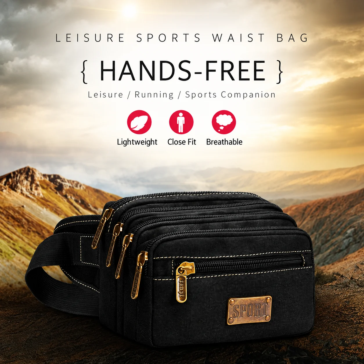 Large Capacity Waist Pack Wear-Resistant Fanny Bag Canvas Waist Pack Breathable Canvas Fanny Bag For Fitness Outdoor Sports