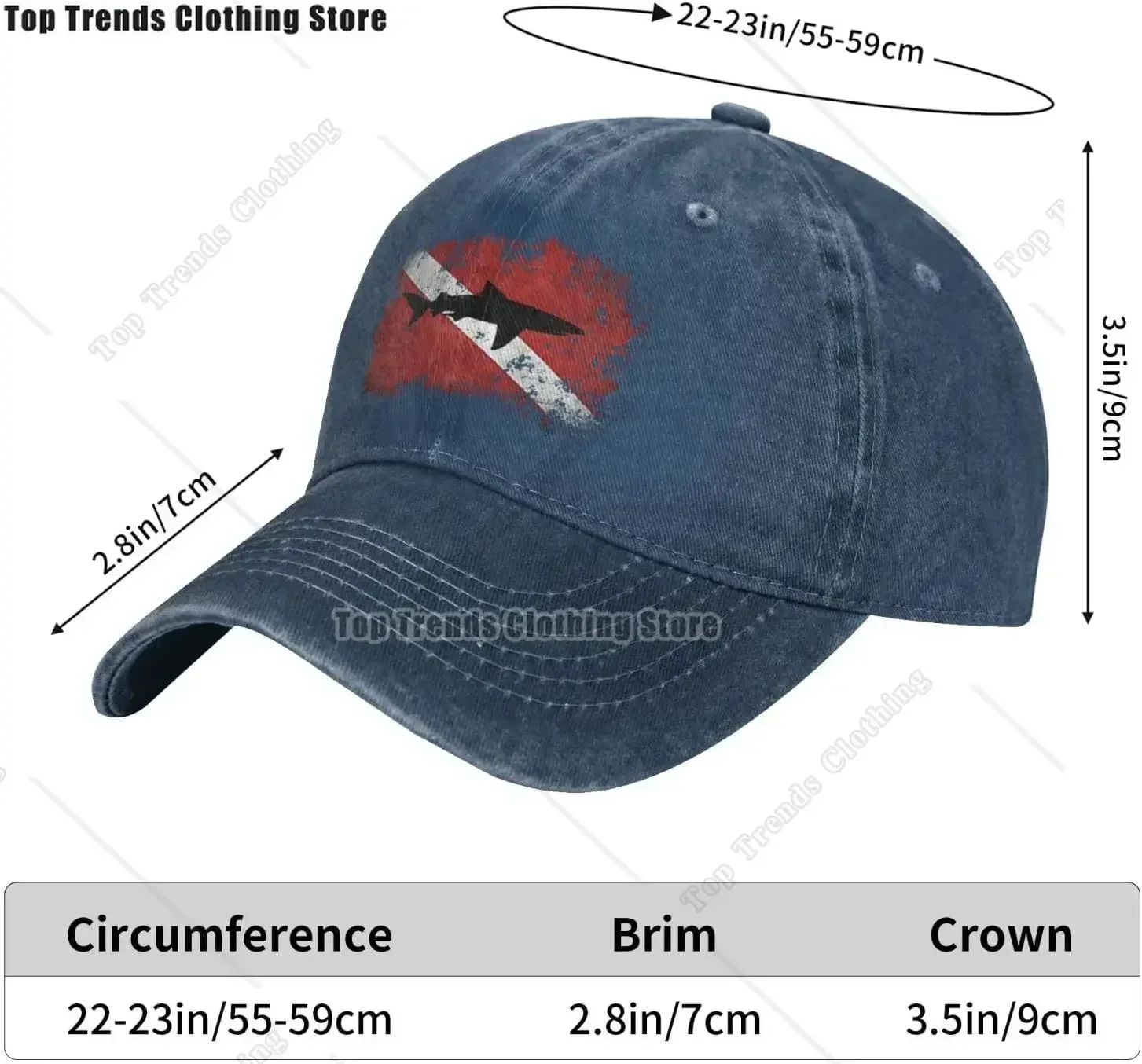 New Vintage Shark Scuba Dive Flag Retro Sports Denim Cap