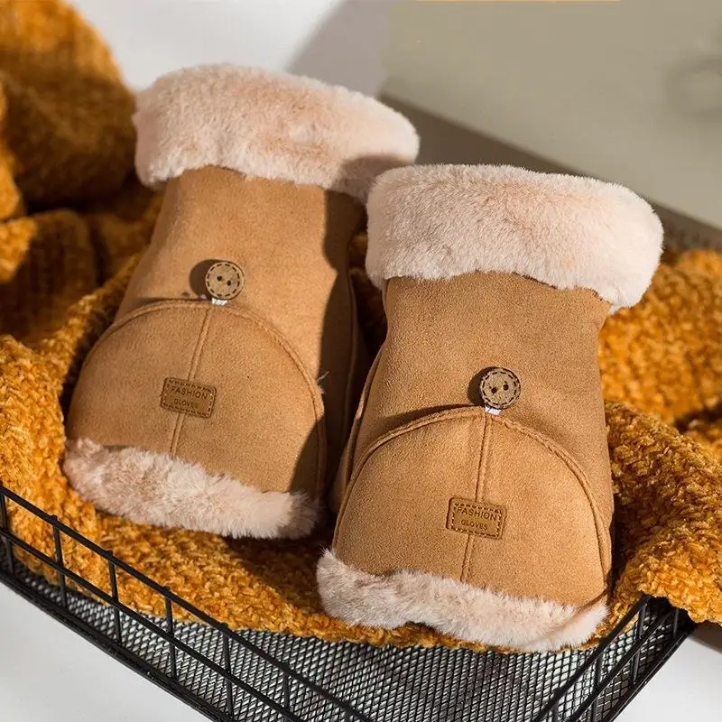 

Fashion Suede Half finger Gloves Autumn Winter Cute Furry Warm Mittens Women Outdoor Sport Touch screen Female Gloves
