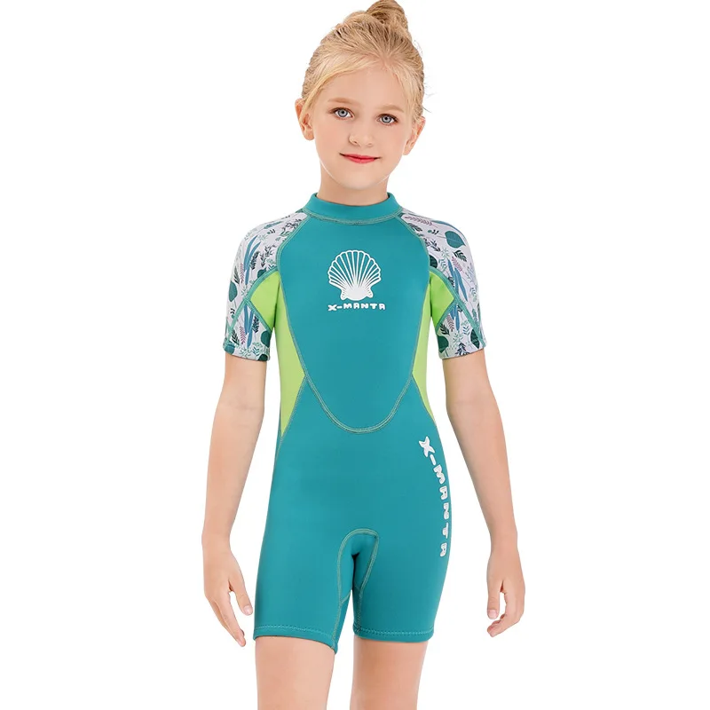 New Children\'s diving suit 2.5MM one-piece warm winter swimming suit girls\' short-sleeved snorkeling and surfing jellyfish suit