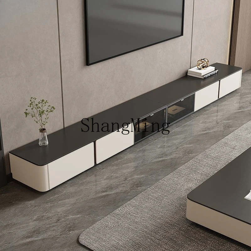 

FG minimalist black super long rock slab floor-to-ceiling TV coffee table combination cabinet modern light luxury size living