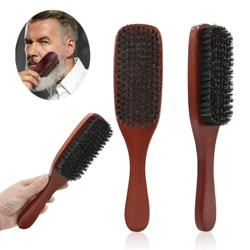 Professional Natural Boar Bristle Beard Brush Men Facial Hair Cleaning Brush Hairdresser Shaving Tools Beard Mustache Hairbrush